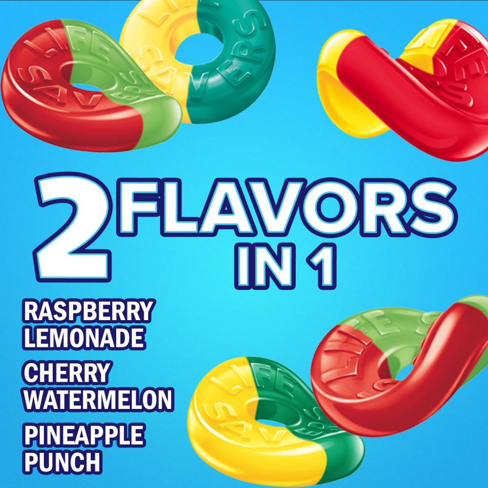 Life Savers Collisions cherry watermelon gummies blend two flavors in one candy.
