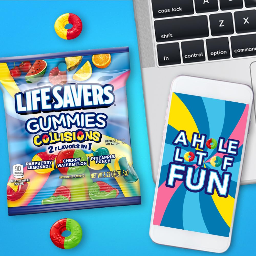 Life Savers Collisions pineapple punch gummies deliver tropical sweetness in every bite.