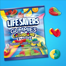 Life Savers Collisions raspberry lemonade gummies for a bright, fruity bite.