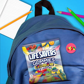 Life Savers Collisions soft, chewy gummies with a vibrant texture for snacking.