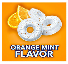 Life Savers Orange Mint packaging closeup highlights bright color and compact form.