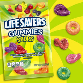 Life Savers Sour Gummy Candy Variety Pack display, great for sharing at parties.