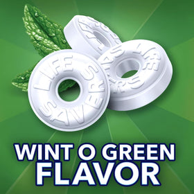 Life Savers Wint O Green mints show a glossy finish and wintergreen aroma.