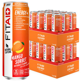LifeAid FITAID ENERGY Mango Sorbet can for a quick pre-workout boost.