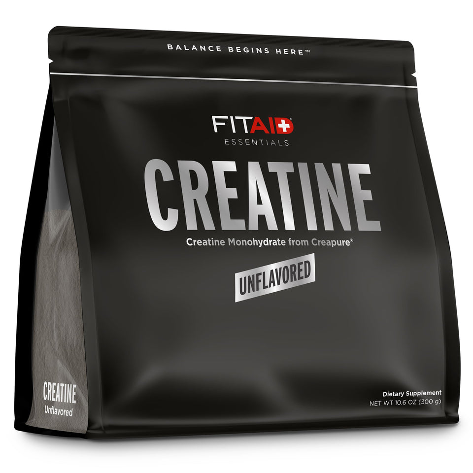 LifeAID FITAID creatine powder bottle front, supports workout power.