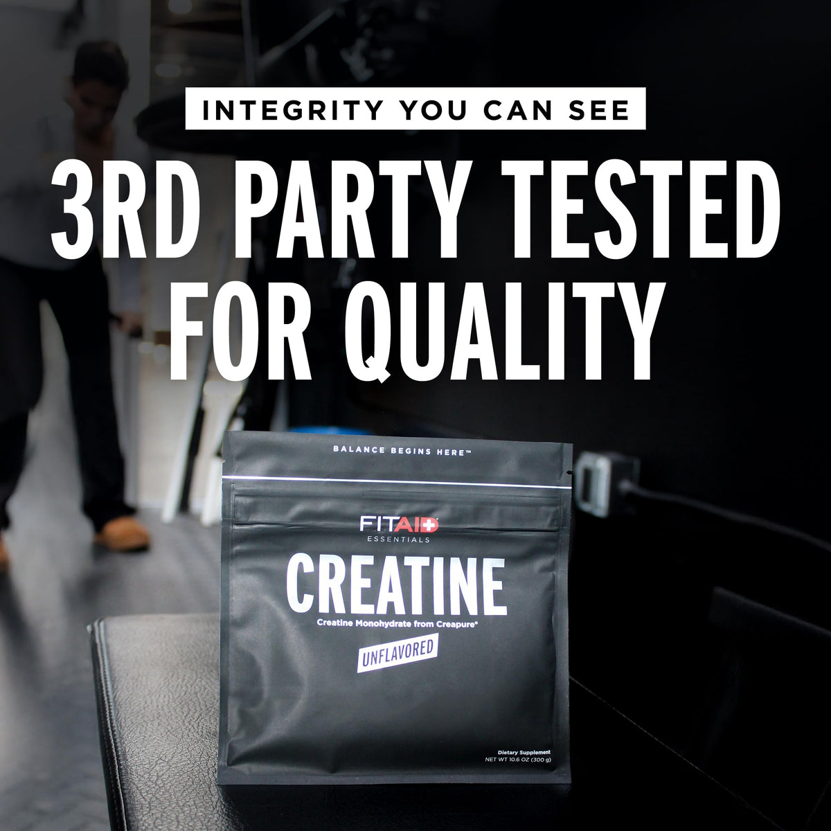 LifeAID FITAID creatine powder being mixed with water for easy use.