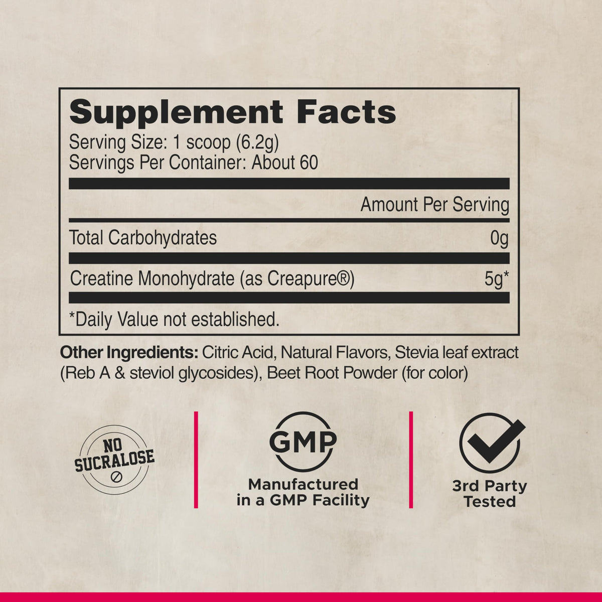 Close-up of ingredients label on FITAID Creatine Watermelon Rush packaging.