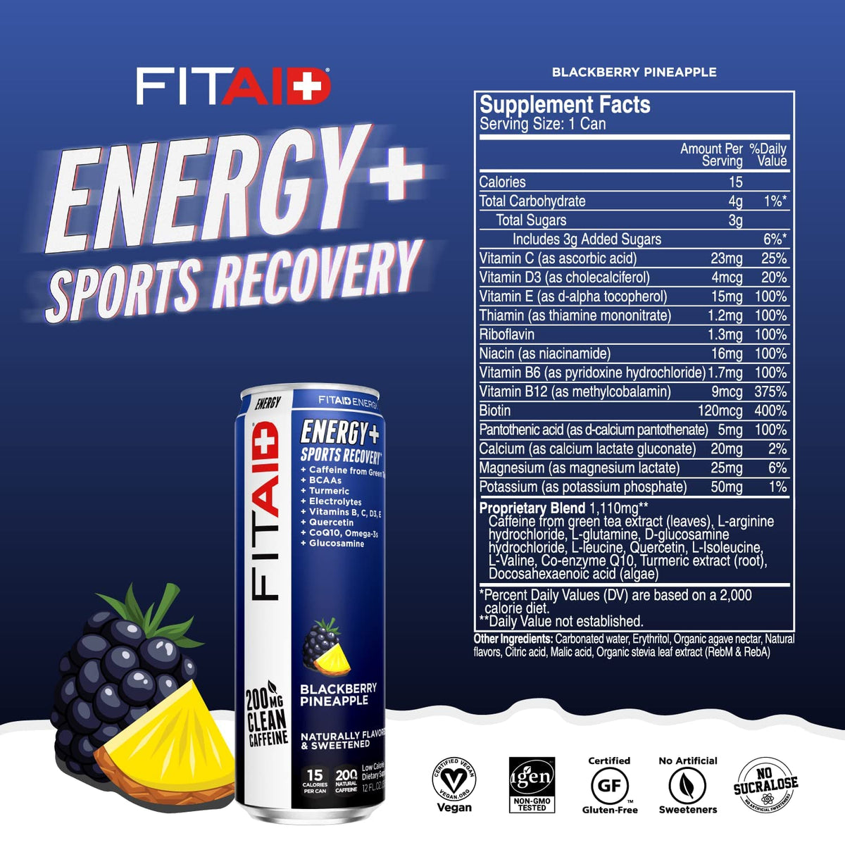 LIFEAID FITAID Energy grape acai can with vibrant flavor and energy.