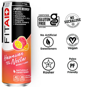 LIFEAID FITAID Hawaiian Nectar bottle on desk highlights BCAAs and vitamins for recovery during training