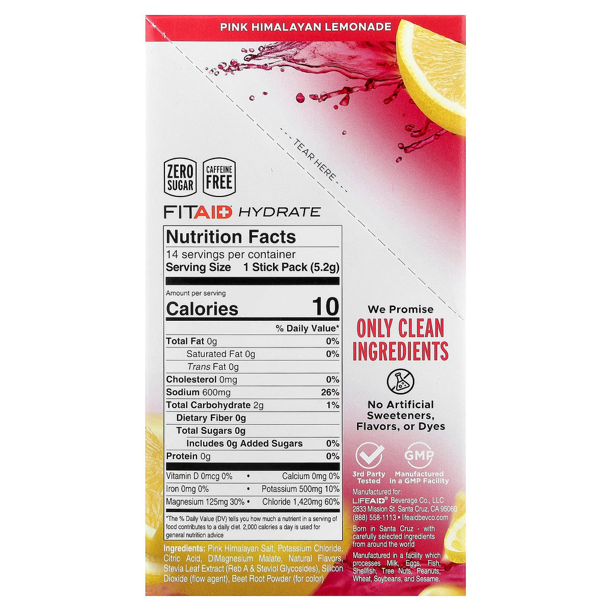 LIFEAID FITAID Hydrate nutrition label highlights minerals and zero sugar