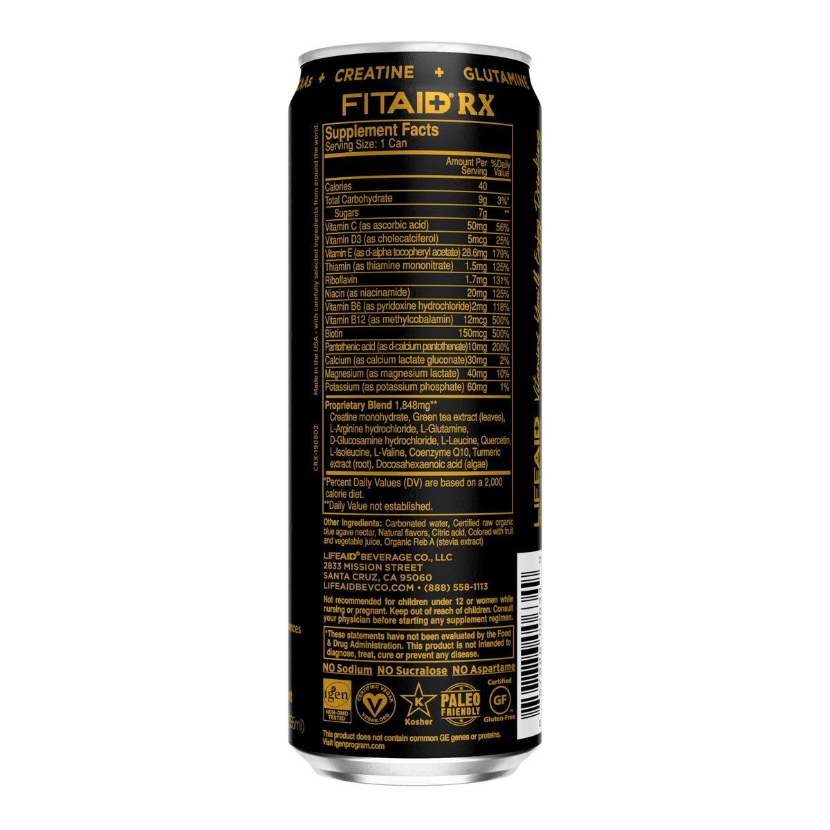 LifeAID FITAID ingredients panel featuring BCAA, omega-3s, and green tea.