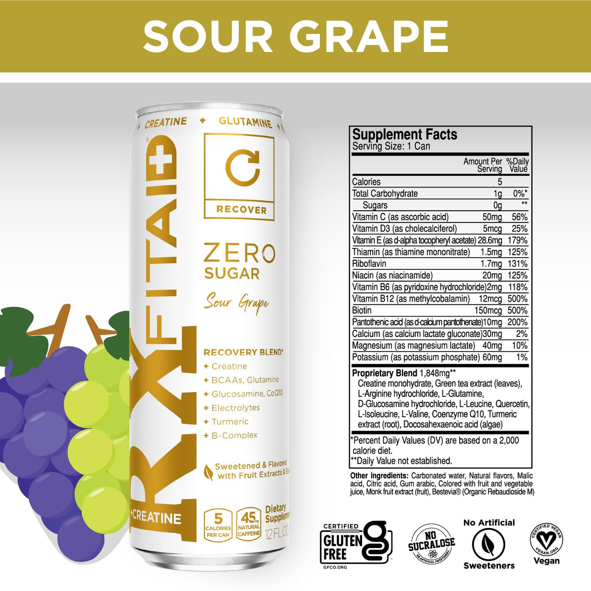 Ingredient label shows creatine and BCAAs for potential athletic support