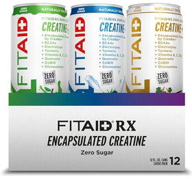 LIFEAID FITAID RX Zero Sugar bottle close-up highlighting zero sugar and encapsulated creatine for post-workout support.