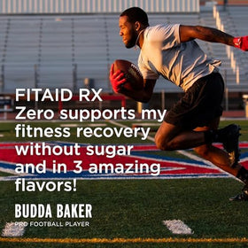 LIFEAID FITAID RX Zero Sugar shake being poured after a high-intensity workout.