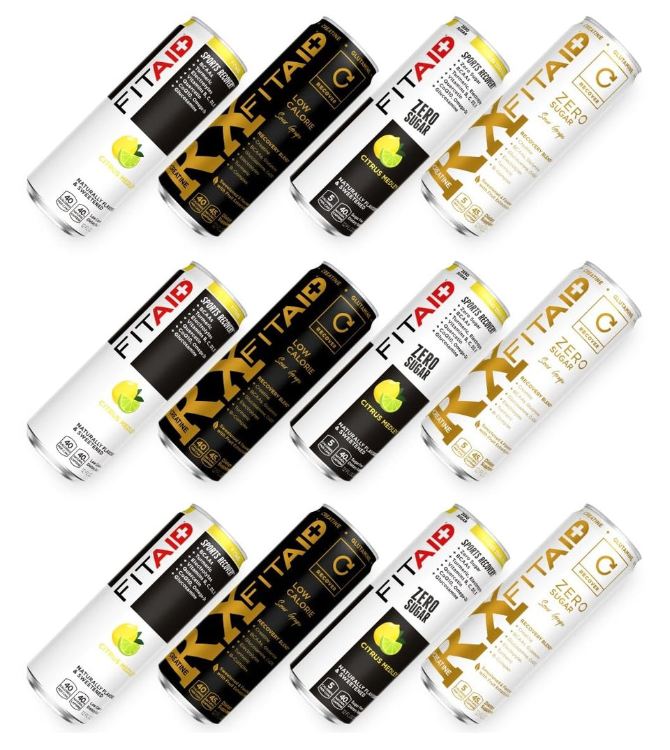 LifeAID FITAID variety-pack bottles for post-workout recovery with clean ingredients.