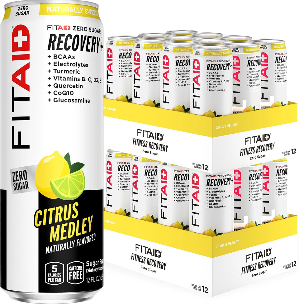 FITAID ZERO citrus can front, a sugar-free post-workout option.