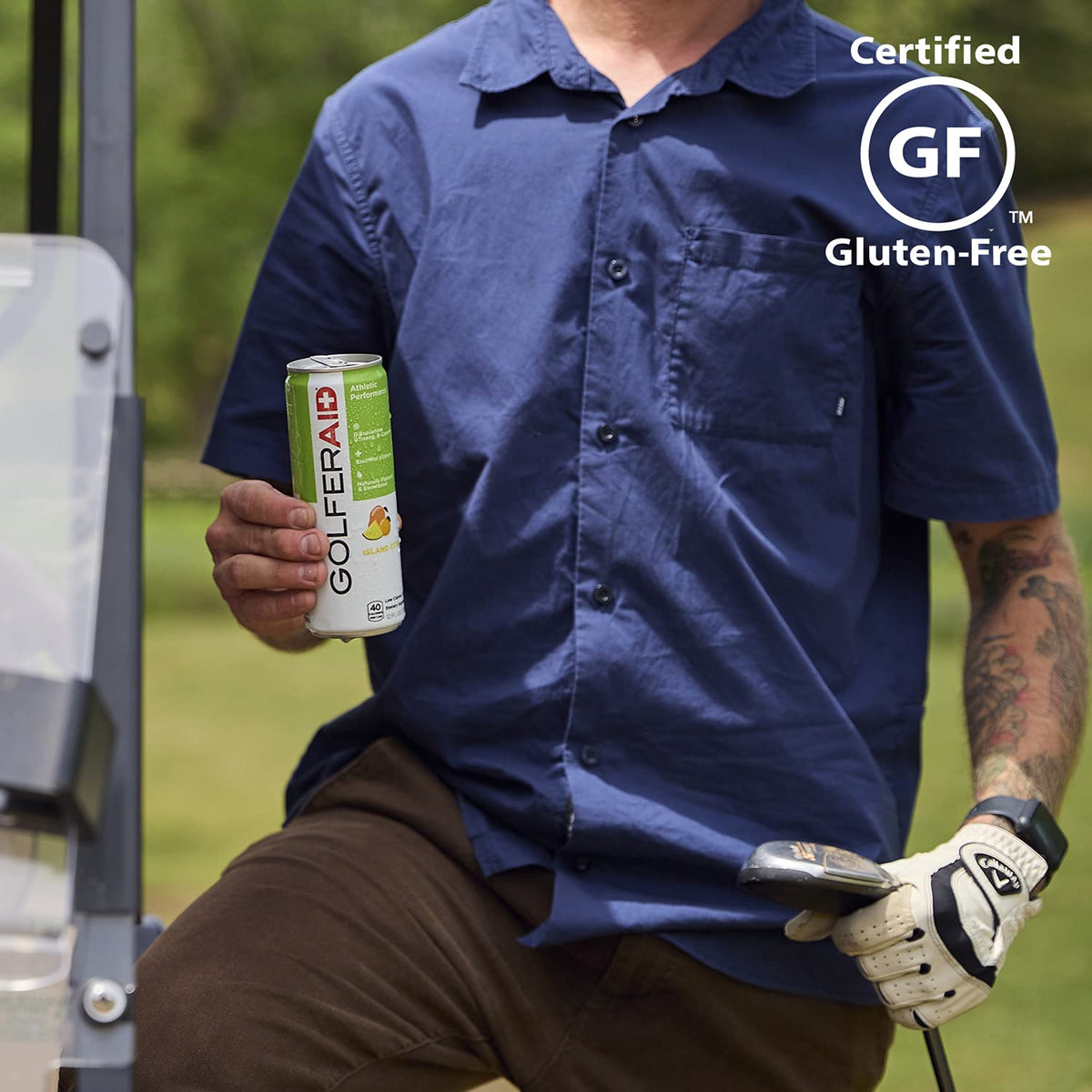 LIFEAID GOLFERAID 12-pack display emphasizing convenient clean hydration.
