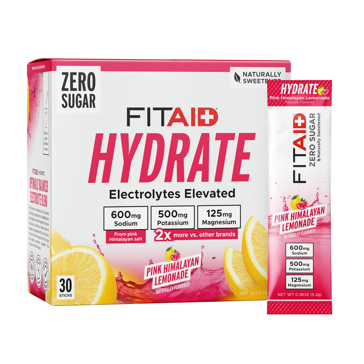 LIFEAID FITAID Hydrate pink lemonade stick boosts hydration with balanced electrolytes