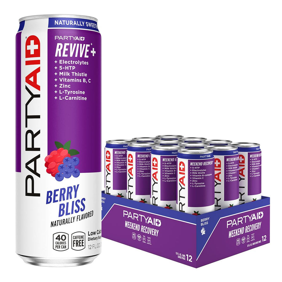 LIFEAID PartyAid Rehab Blend can in Berry Bliss flavor supports smoother post-event recovery.