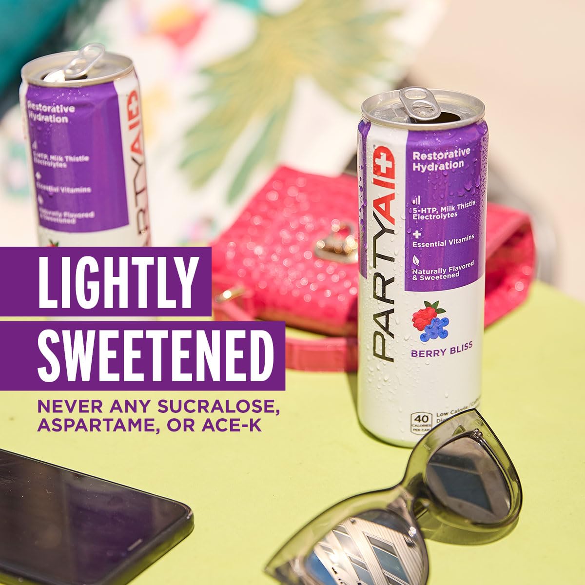 LIFEAID PartyAid Rehab Blend pour into glass showcases Berry Bliss flavor for post-event refreshment.