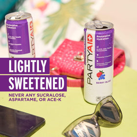 LIFEAID PartyAid Rehab Blend pour into glass showcases Berry Bliss flavor for post-event refreshment.