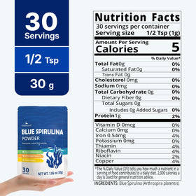 Lifebooil Blue Spirulina Powder spoon ready to mix into drinks