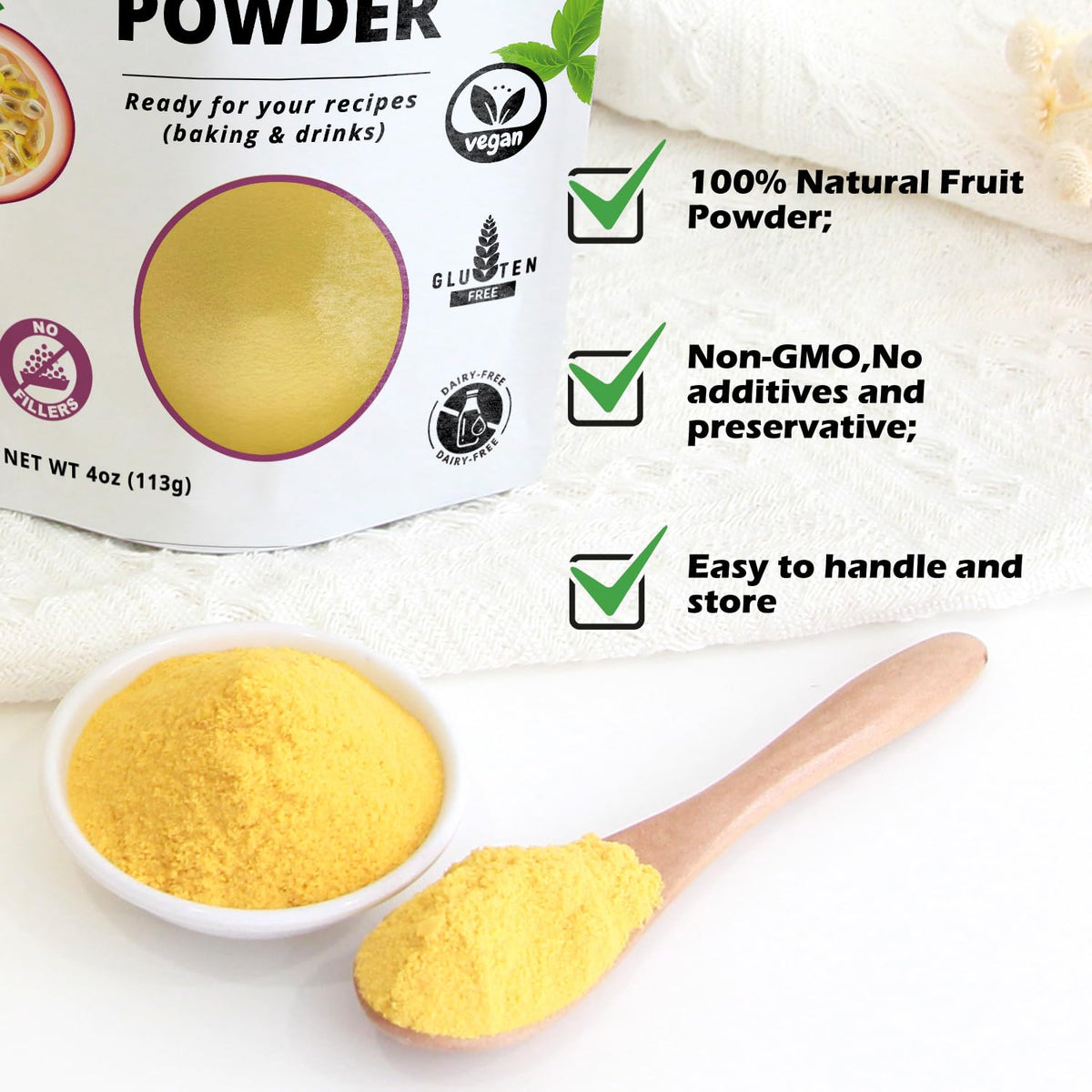Lifebooil Passion Fruit Powder package with resealable closure for freshness