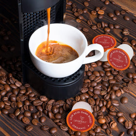 Lifeboost coffee pod close-up highlighting rich color and aroma
