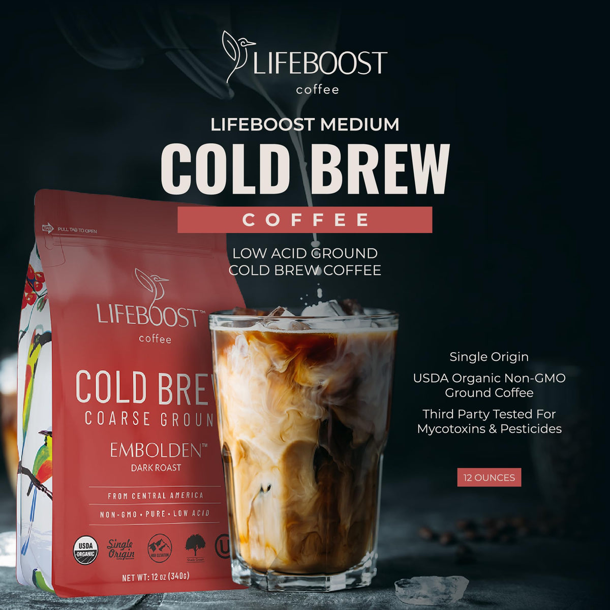 Lifeboost organic single-origin beans, roasted for bold flavor with gentle acidity.