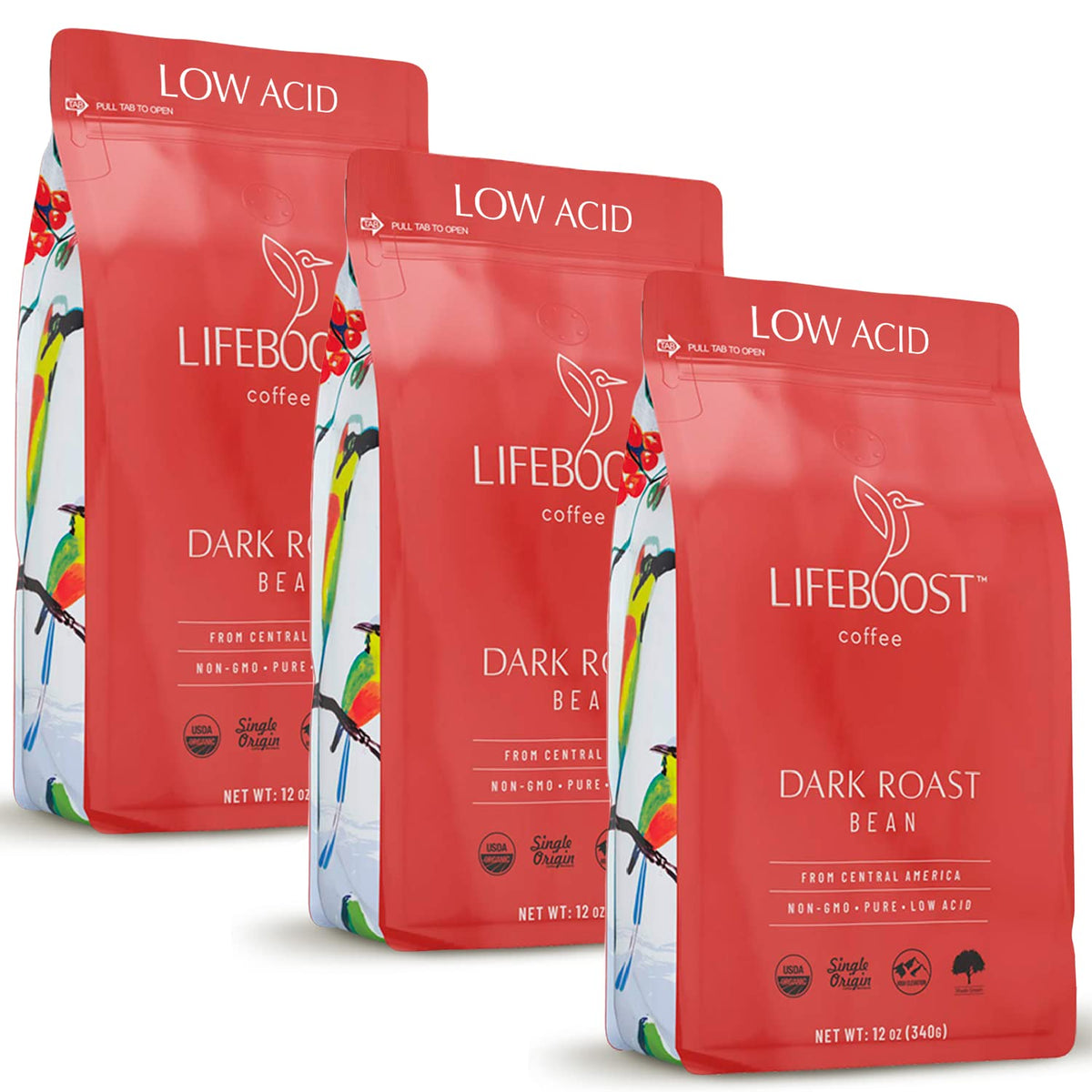Lifeboost dark roast coffee beans with rich aroma for bold mornings.