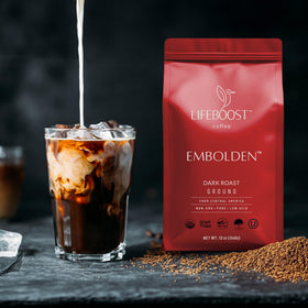 Lifeboost Dark Roast coffee brew steeps, delivering a smooth, balanced cup