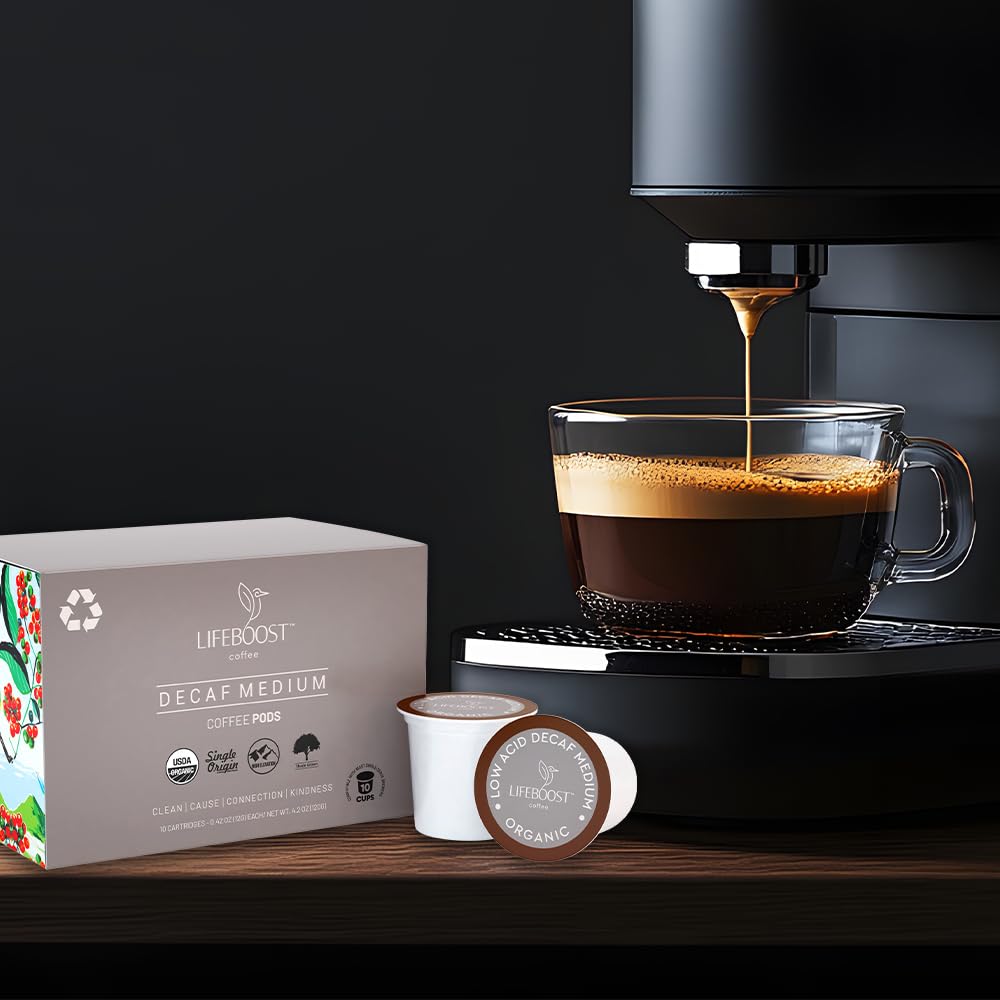 Lifeboost Decaf Coffee K-Cups Pod highlights balanced flavor