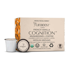 Lifeboost France Vanilla Cognition pod closeup for smooth, focus-friendly mornings.