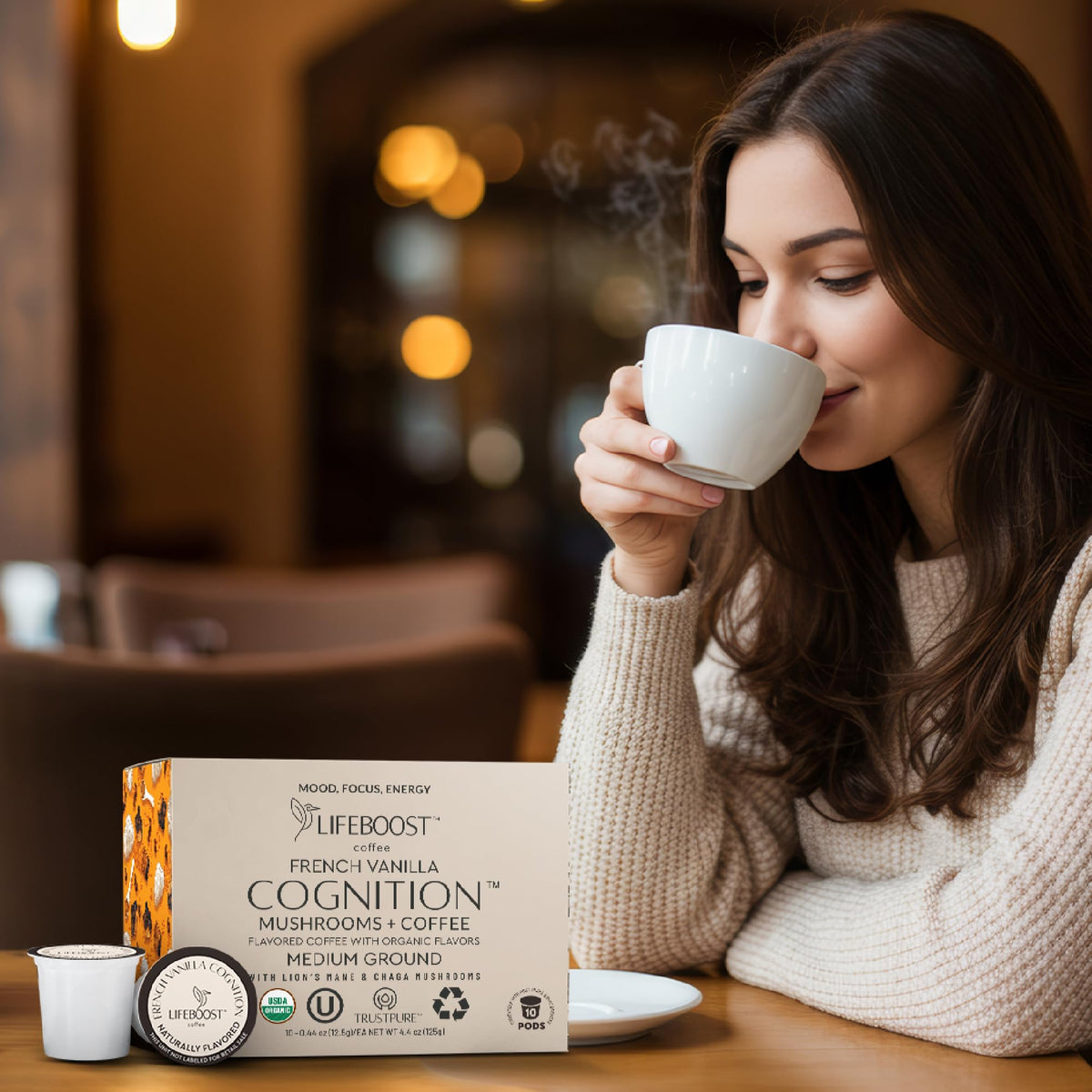 Lifeboost France Vanilla Cognition pod morning routine ready.