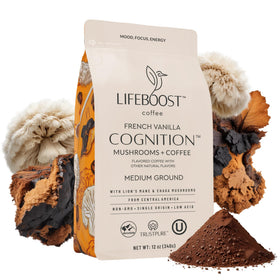 Lifeboost French Vanilla Cognition Coffee bag front with low-acid smoothness