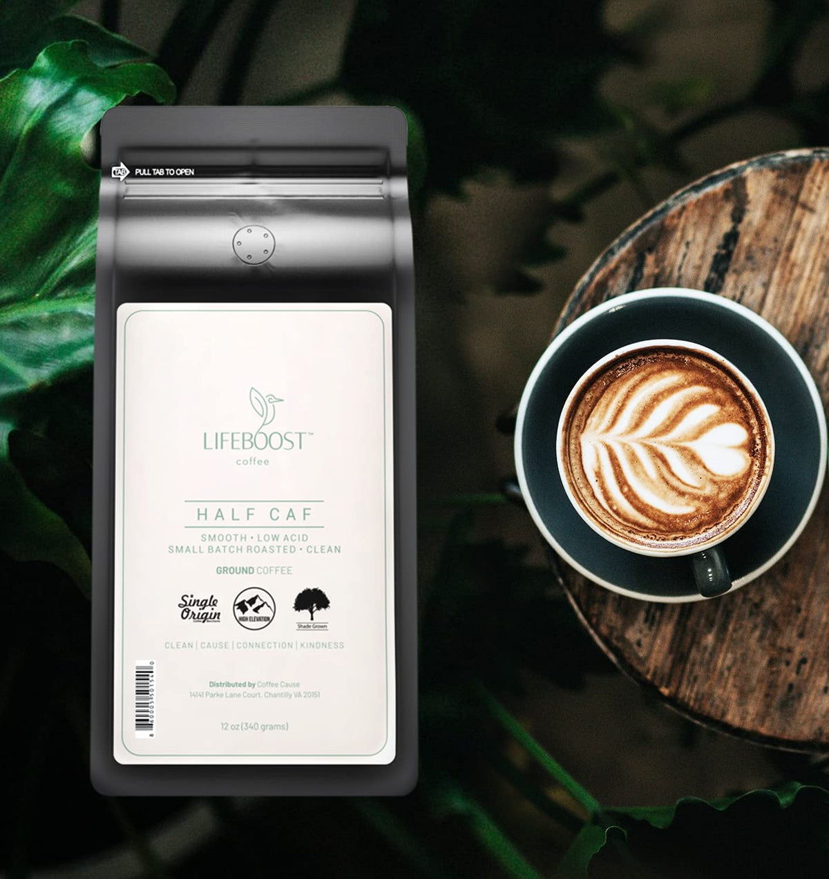 LIFEBOOST half-caff aroma cup captures rich fragrance for a cozy start.