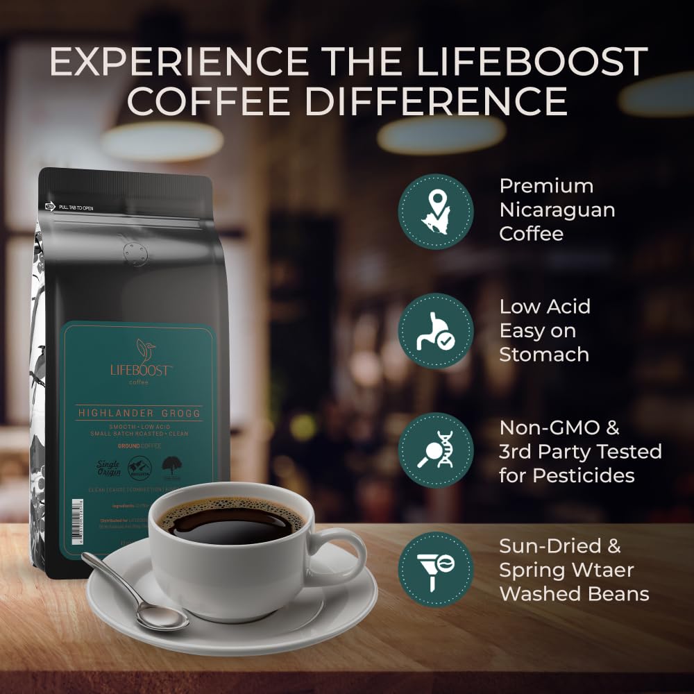 Lifeboost Highlander Grogg Ground Pour capturing rich aroma as hot water brews.