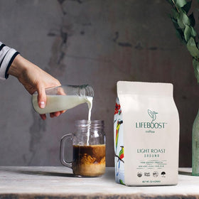 Brewing Lifeboost Light Roast Ground Coffee to reveal smooth, low-acid cup