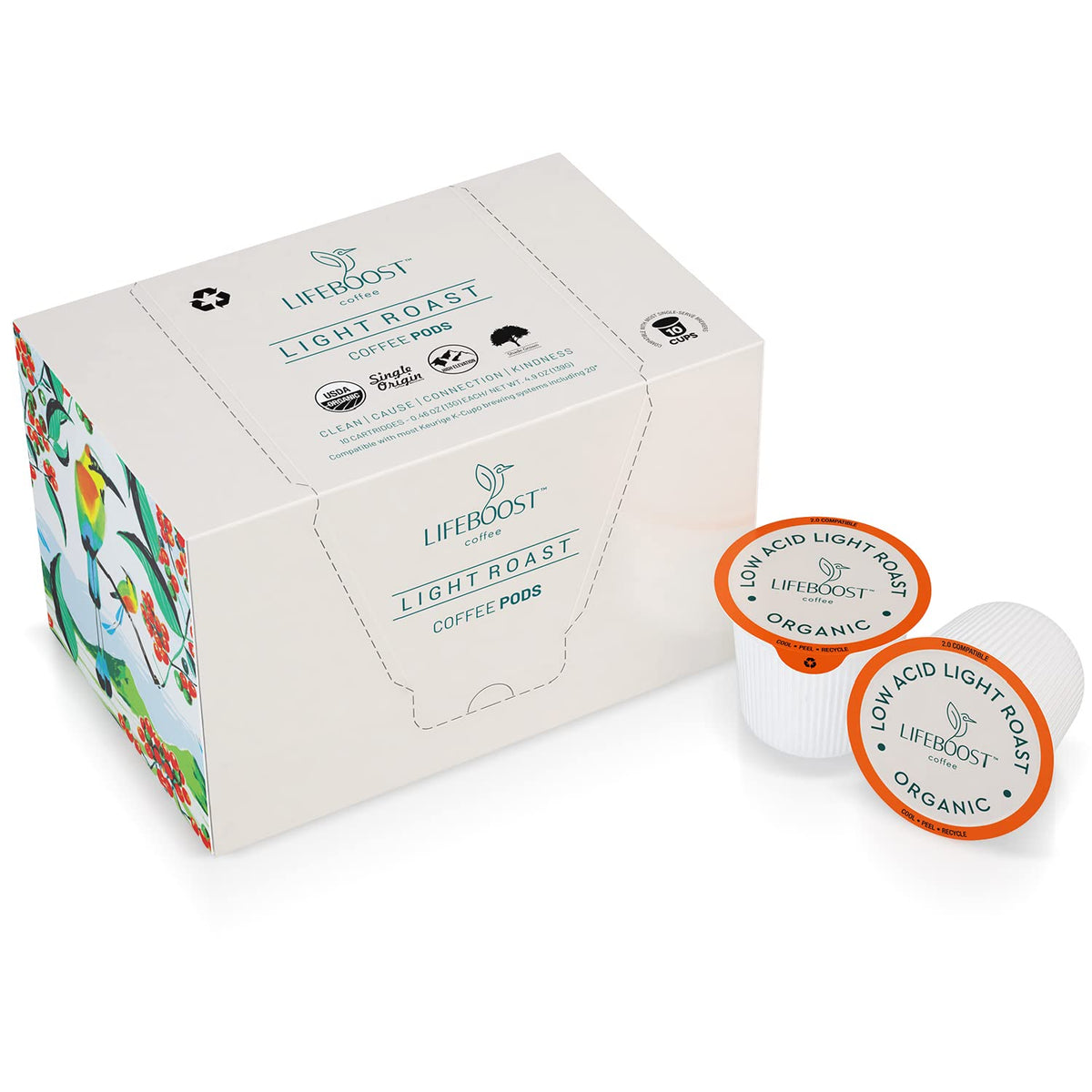 Lifeboost light roast pods for Keurig compatibility and quick, smooth brews.