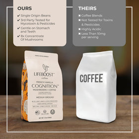 Lifeboost low-acid coffee steam rising over mug for gentle digestion