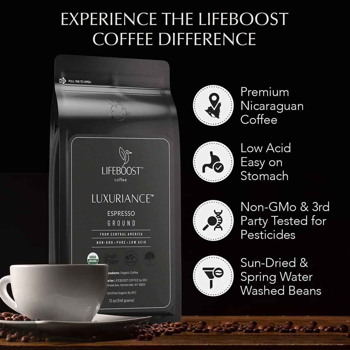 Lifeboost packaging label with USDA and third-party testing notes
