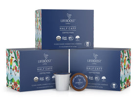 Aromatic Lifeboost Half Caff steam hints at rich flavor.
