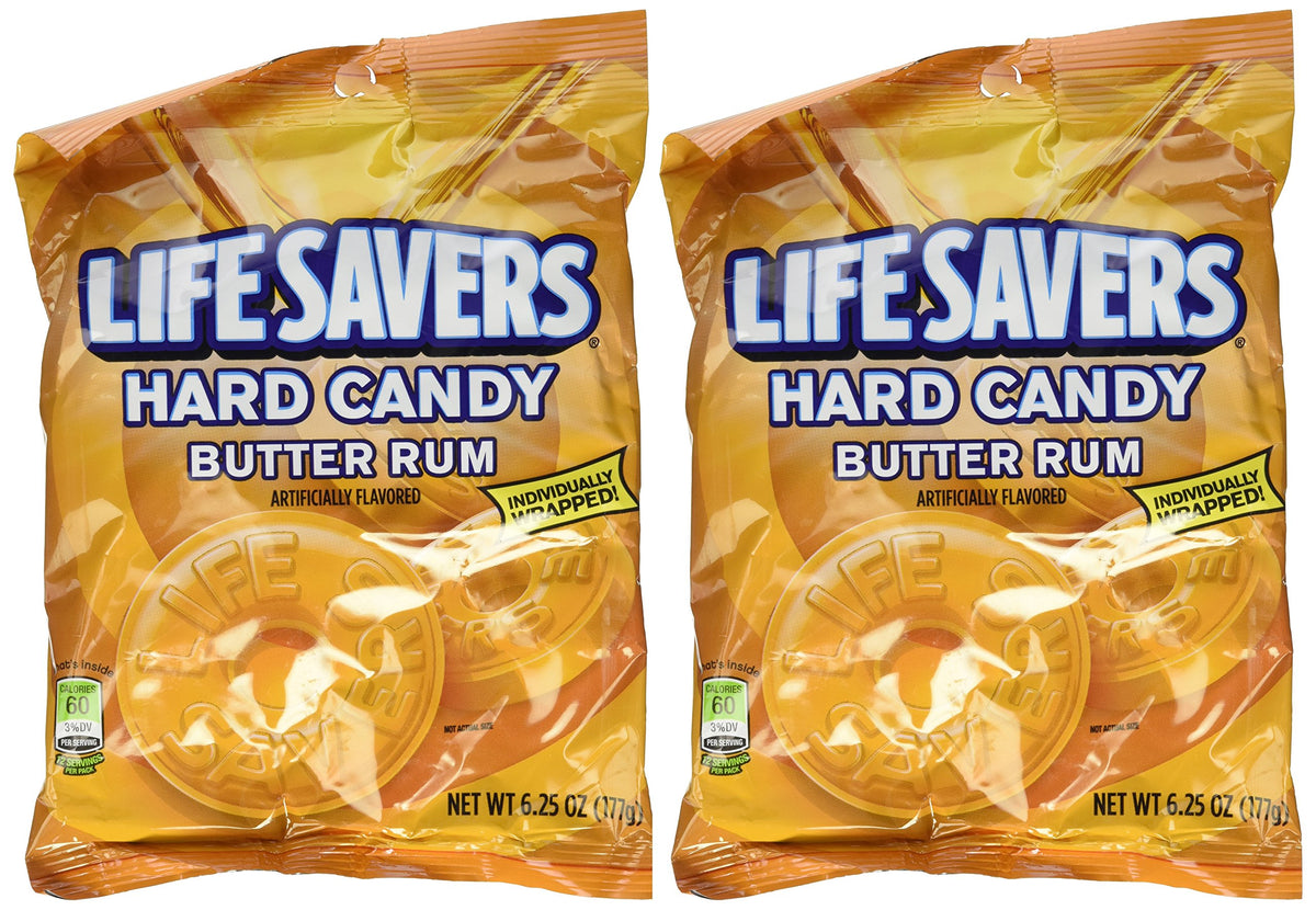 LifeSavers Butter Rum candies in a 6.25 oz bag, ideal for sharing and travel.
