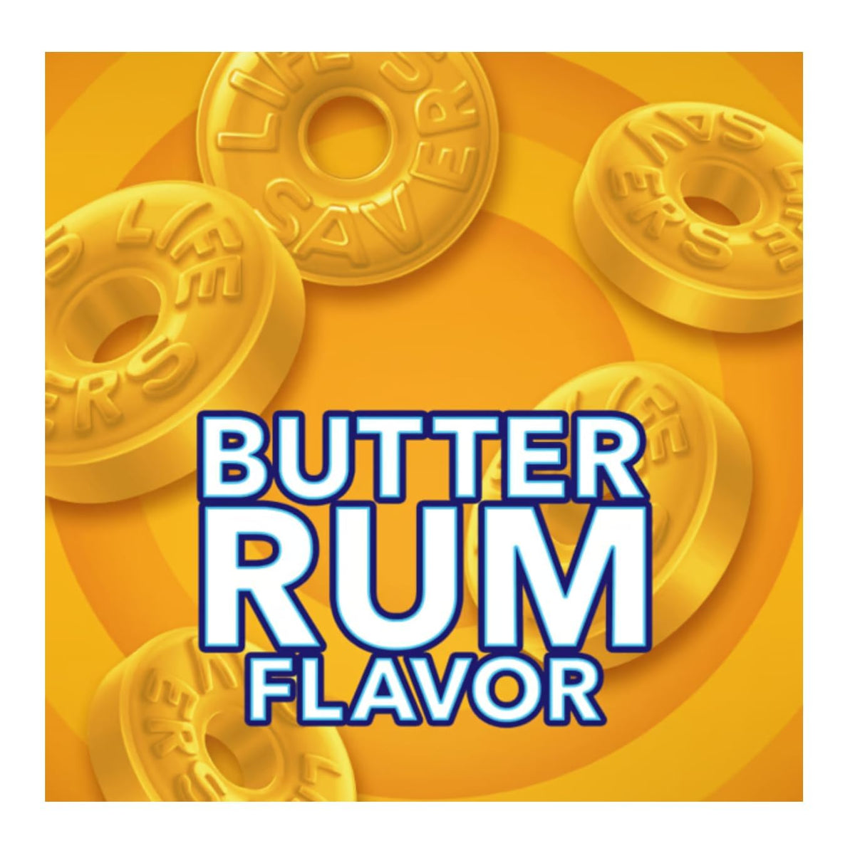 Close-up of Lifesavers Butter Rum packaging showing freshness