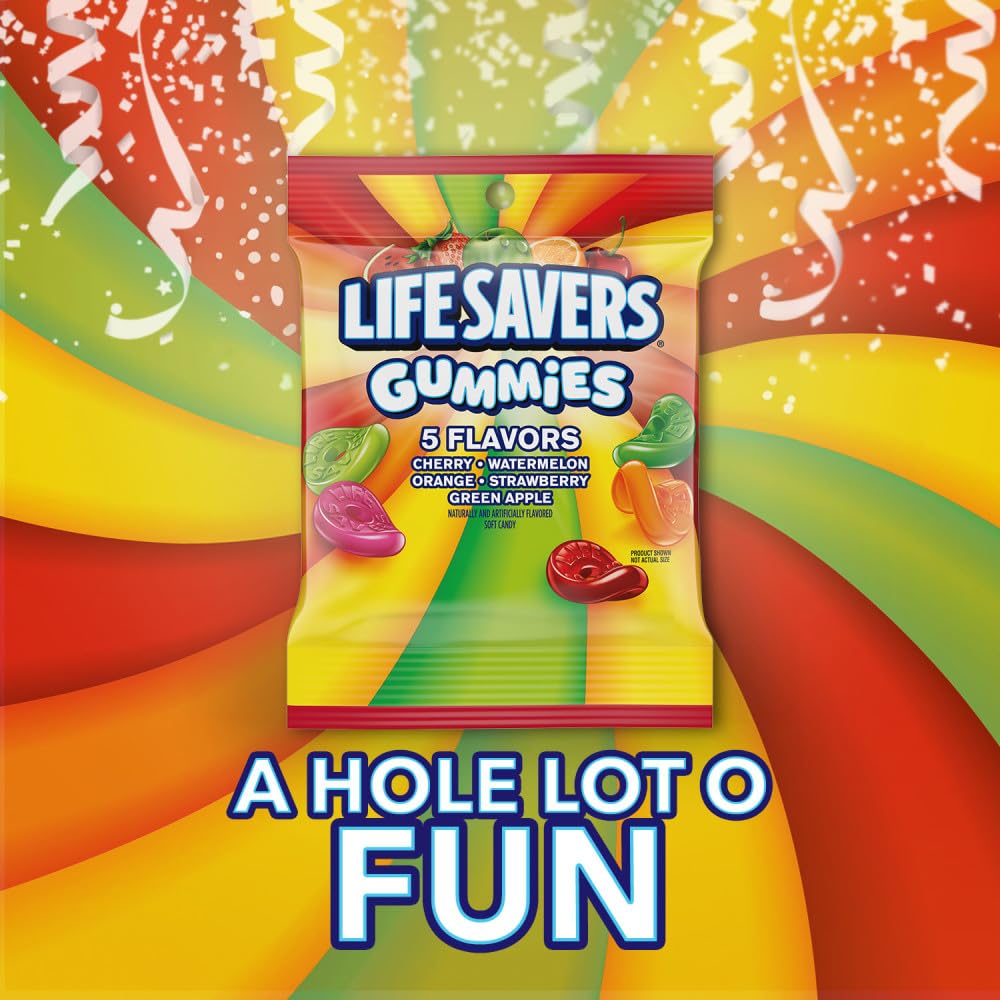 LIFE SAVERS Gummies game-night setup with multiple bags sparks fruity fun.