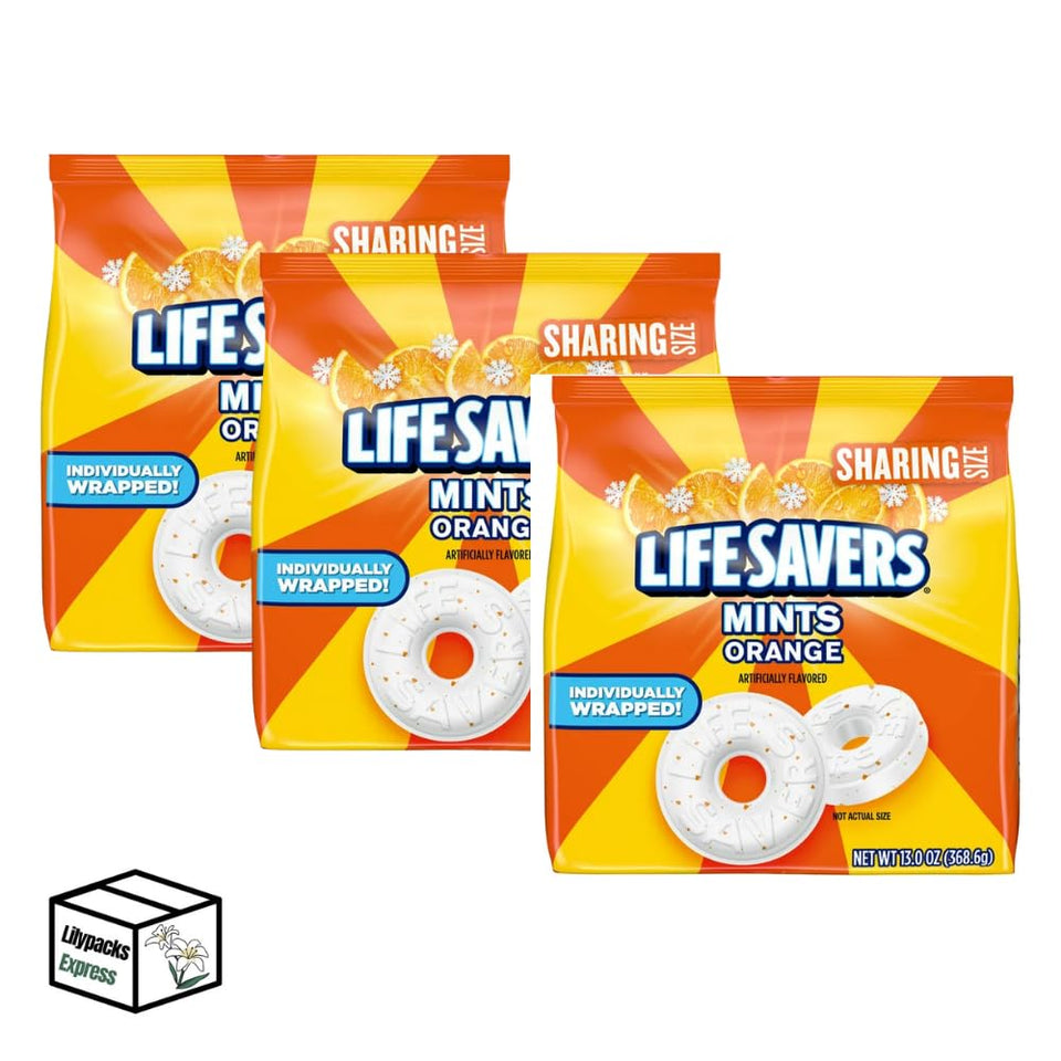 Lifesavers Mints Orange large bags packaging offers convenient, shareable freshness for on-the-go use.