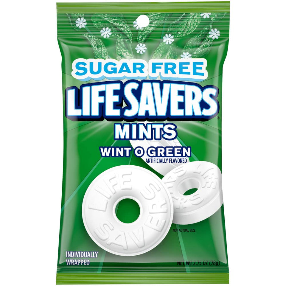 Life Savers Wint-O-Green mints pack of 12 bags for on-the-go fresh breath.
