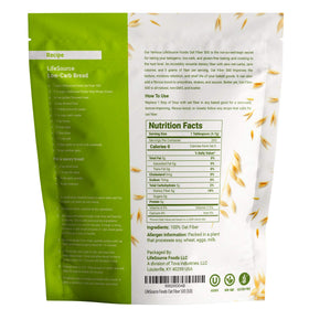 LifeSource Foods Oat Fiber 500 bottle pouring, zero-carb fiber boosts dough structure