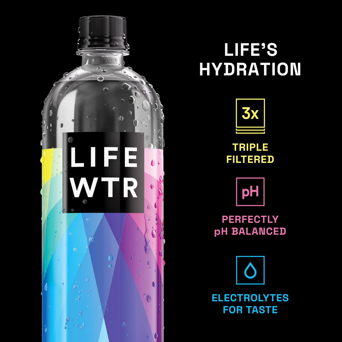 LIFEWTR bottle features added electrolytes for flavorful hydration