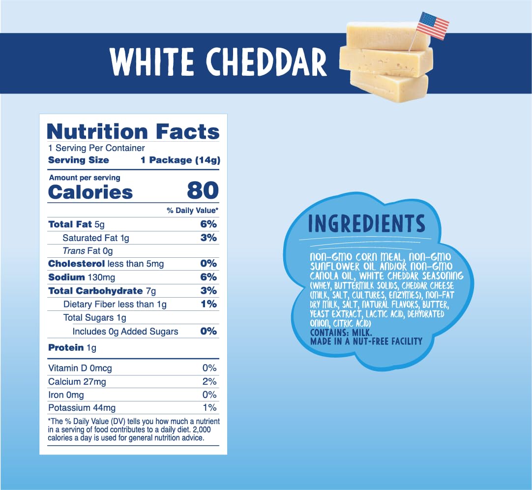 Like Air Puffcorn portion bags, eight 0.5 oz servings for lunchboxes.